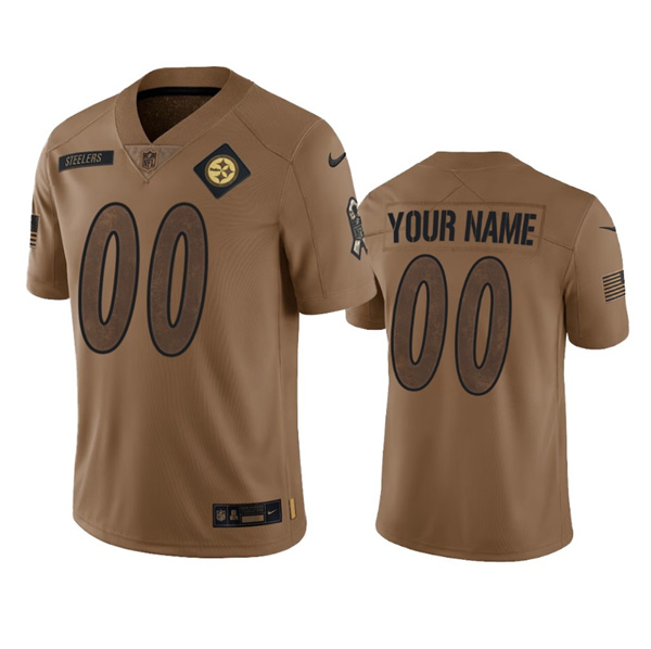 Mens Pittsburgh Steelers Active Player Custom 2023 Brown Salute To Setvice Limited Football Stitched Jersey